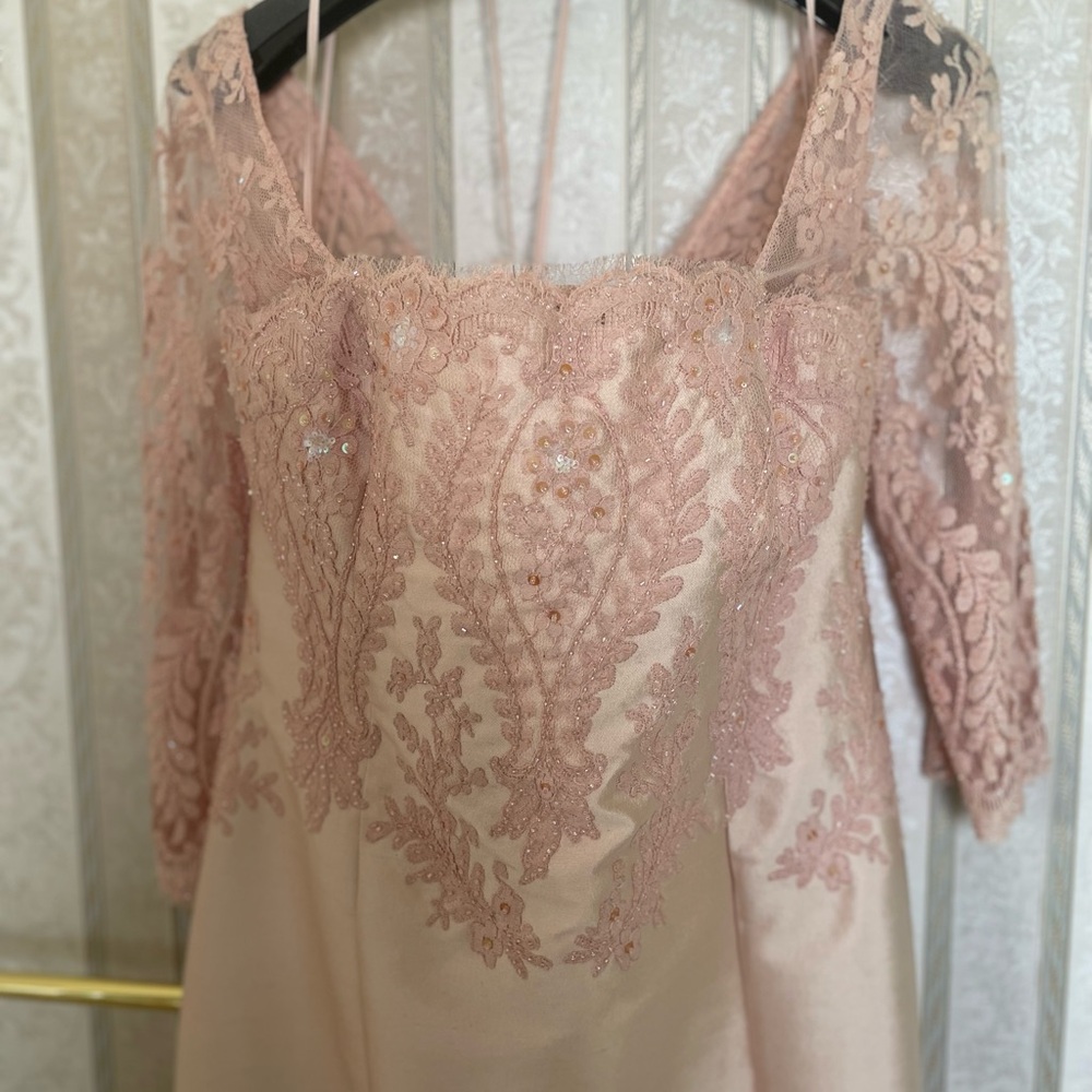 Rickie Freeman for Teri Jon Blush Pink Lace Appliqué Wedding Dress